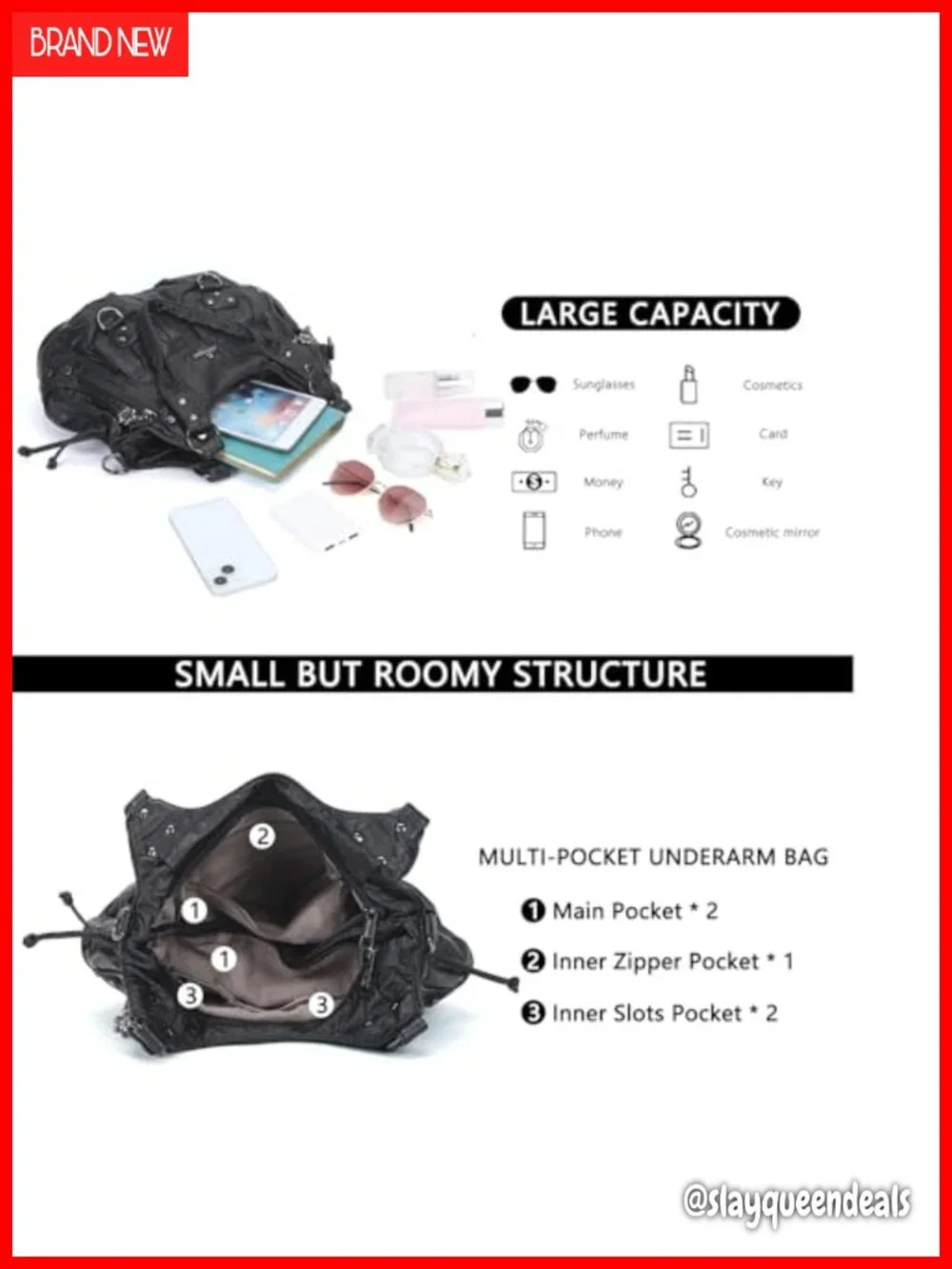 Soft Washed Vegan Leather Multi Pocket Crossbody Hobo Bag Large Capacity